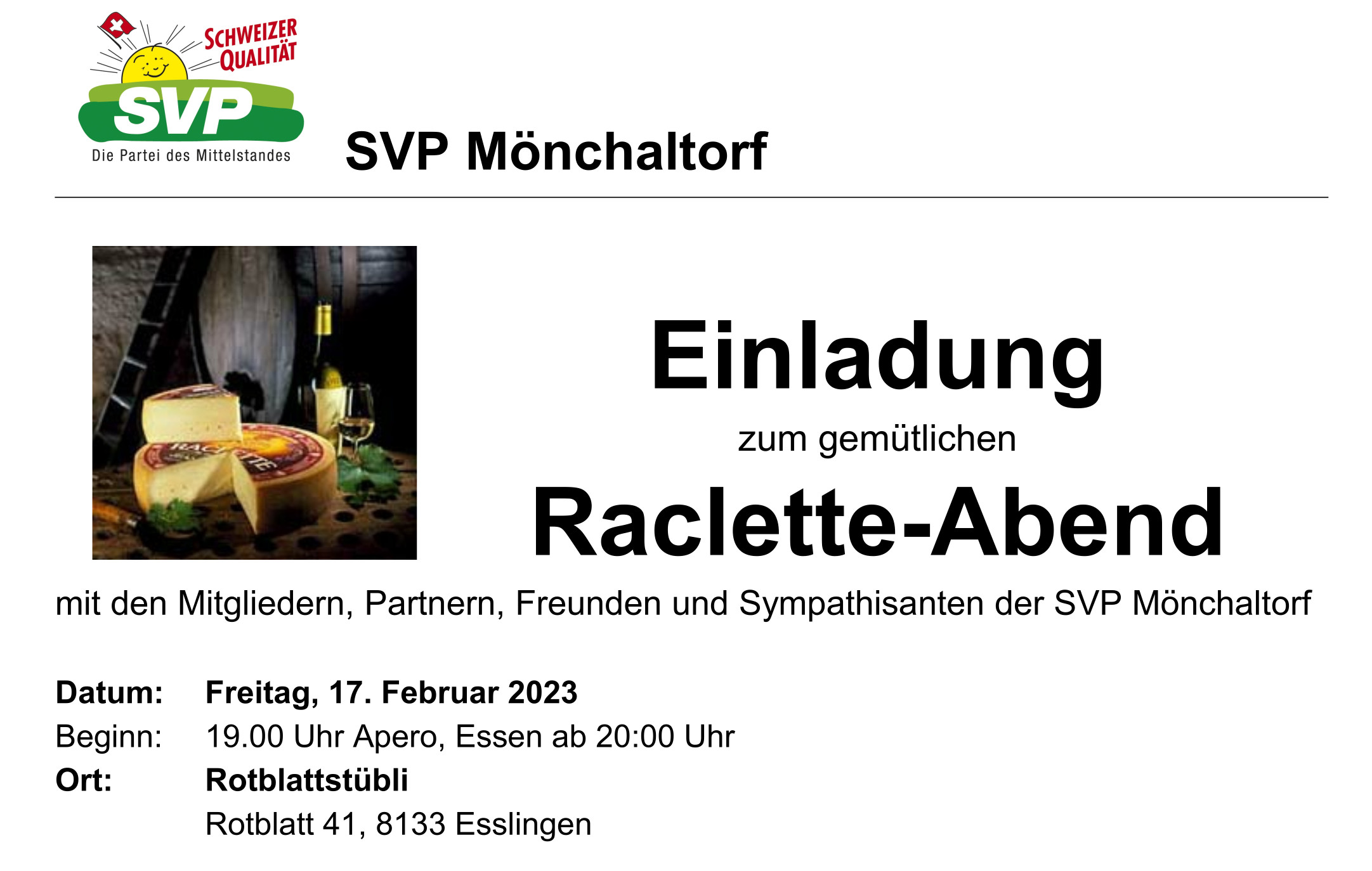 Raclette Abend Einladung 2023